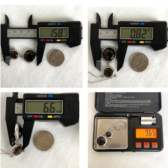 Sterling Silver SGL 925 India Faceted Round Smoky Quartz Pendant Necklace 18" - Picture 10 of 16